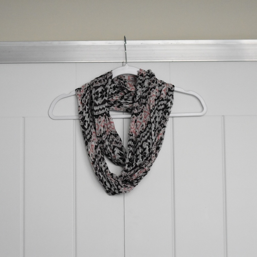 Black, white, pink infinity scarf